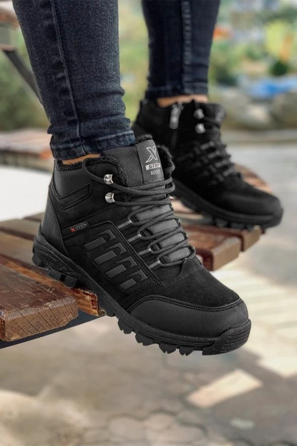 Unisex Siyah İçi Kürklü Kaymaz Taban Bot