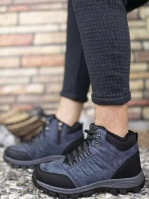 Unisex Lacivert İçi Kürklü Kaymaz Taban Bot