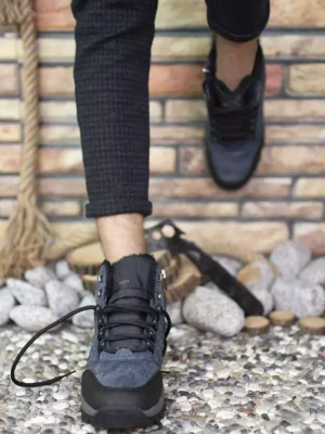 Unisex Lacivert İçi Kürklü Kaymaz Taban Bot